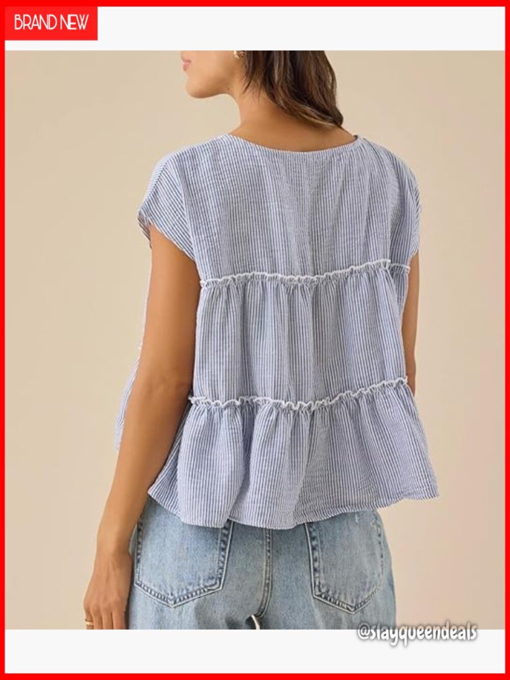 Flowy Peplum Crop Tee with Ruffle Hem Cap Sleeve Blouse - Picture 6 of 6